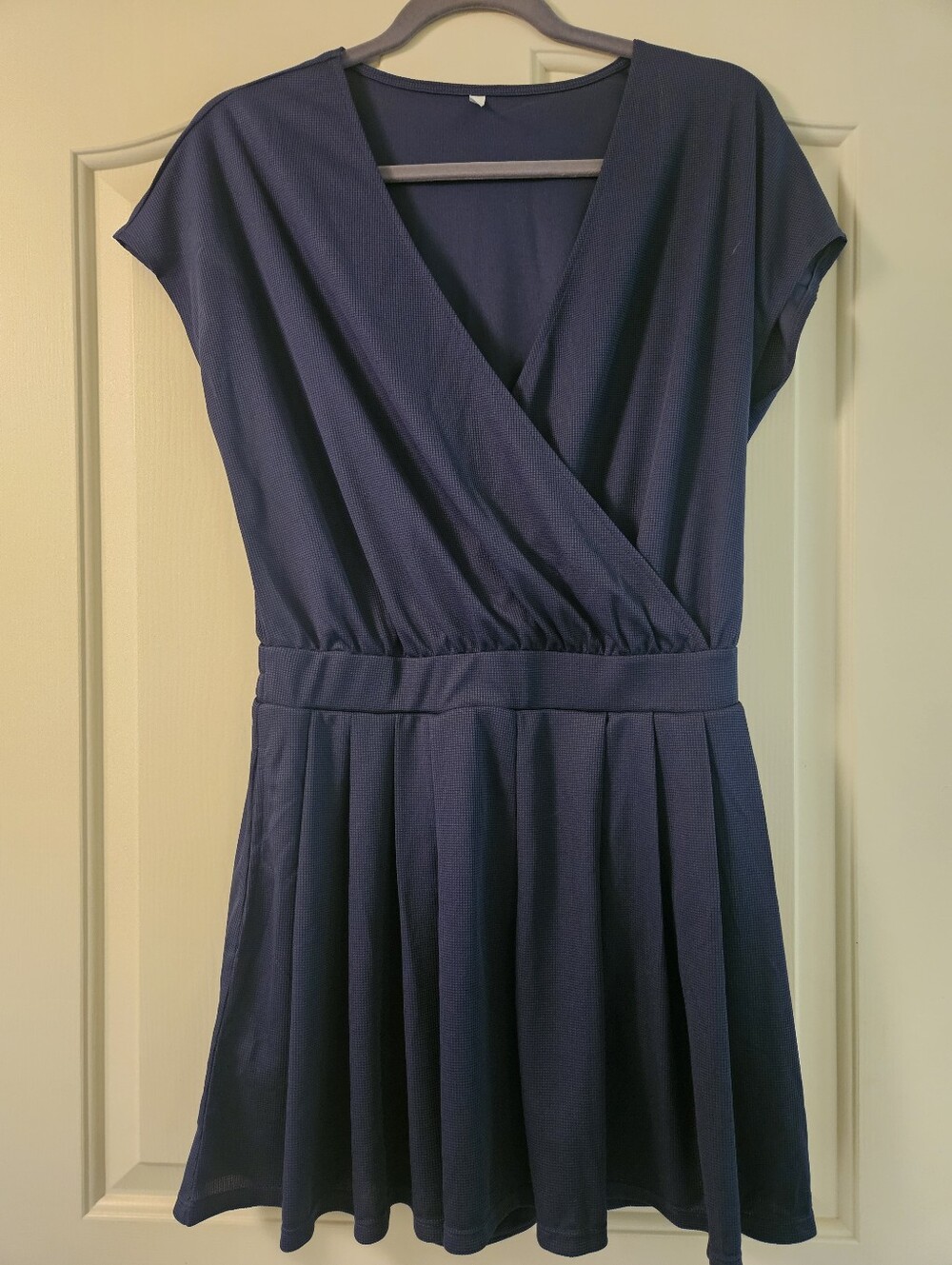 HALARA Navy Wrap-Style Pleated Romper